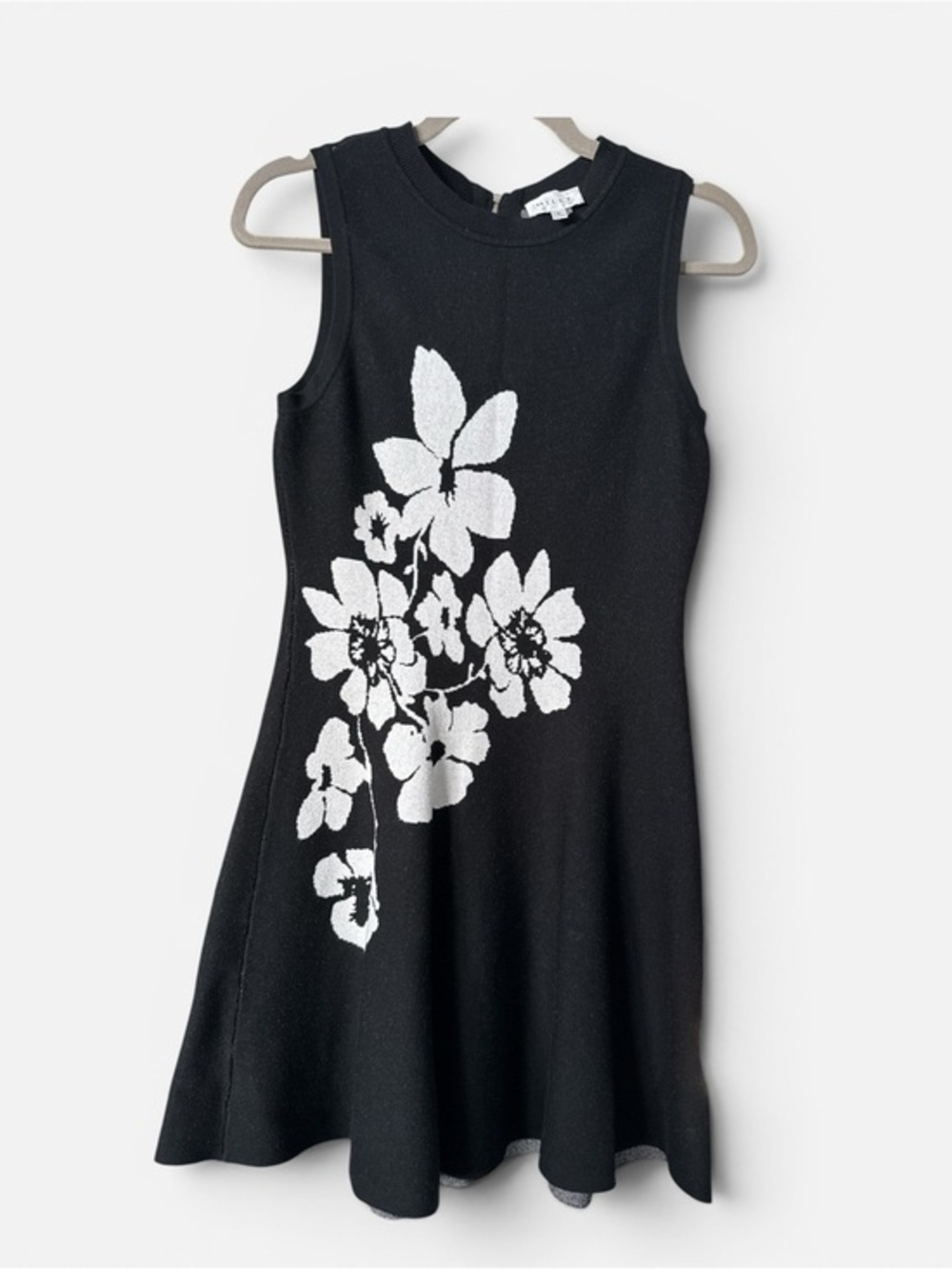 Milly Black Knit Floral Sleeveless Fit & Flare Dress Size Small